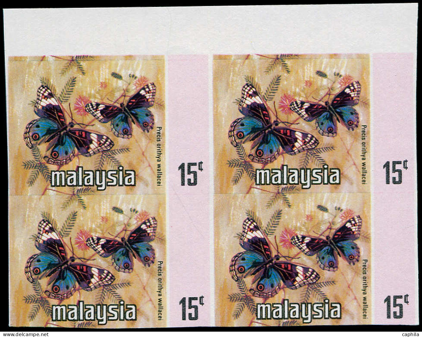 ** MALAISIE KELANTAN - Poste - 109, Noir Manquant (pays, Visage, Armoiries), Bloc De 4 Non Dentelé: 15c. Papillon (SG 11 - Kelantan