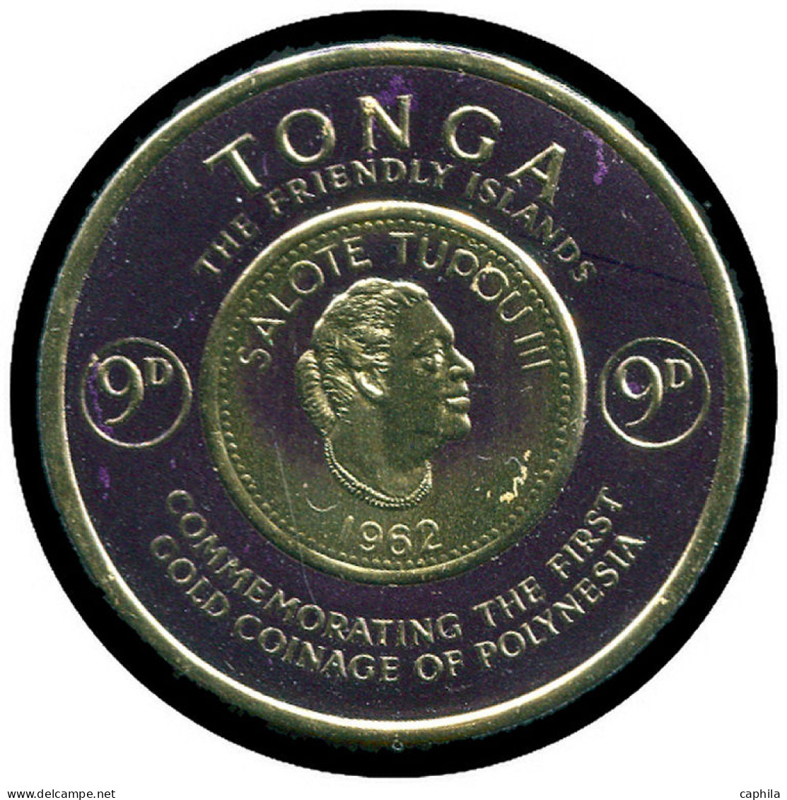 ** TONGA - Poste - 131, Non émis, Erreur De Pièce (revers Armoirie), Comme Le 1/6: 9p. Or Et Lilas (Voir Note SG) - Tonga (...-1970)