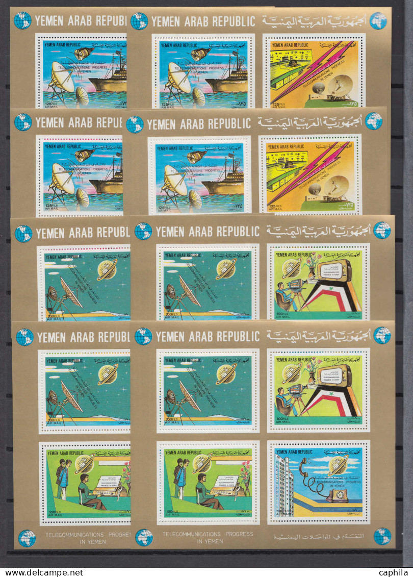 ** YEMEN - Lots & Collections - (1980/82), lot de feuilles, feuillets et mini-feuillets (2 à 4 de chaque), nombreux thèm