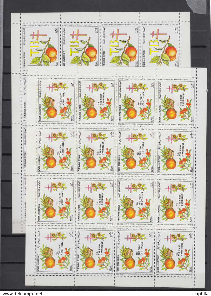 ** YEMEN - Lots & Collections - (1980/82), lot de feuilles, feuillets et mini-feuillets (2 à 4 de chaque), nombreux thèm