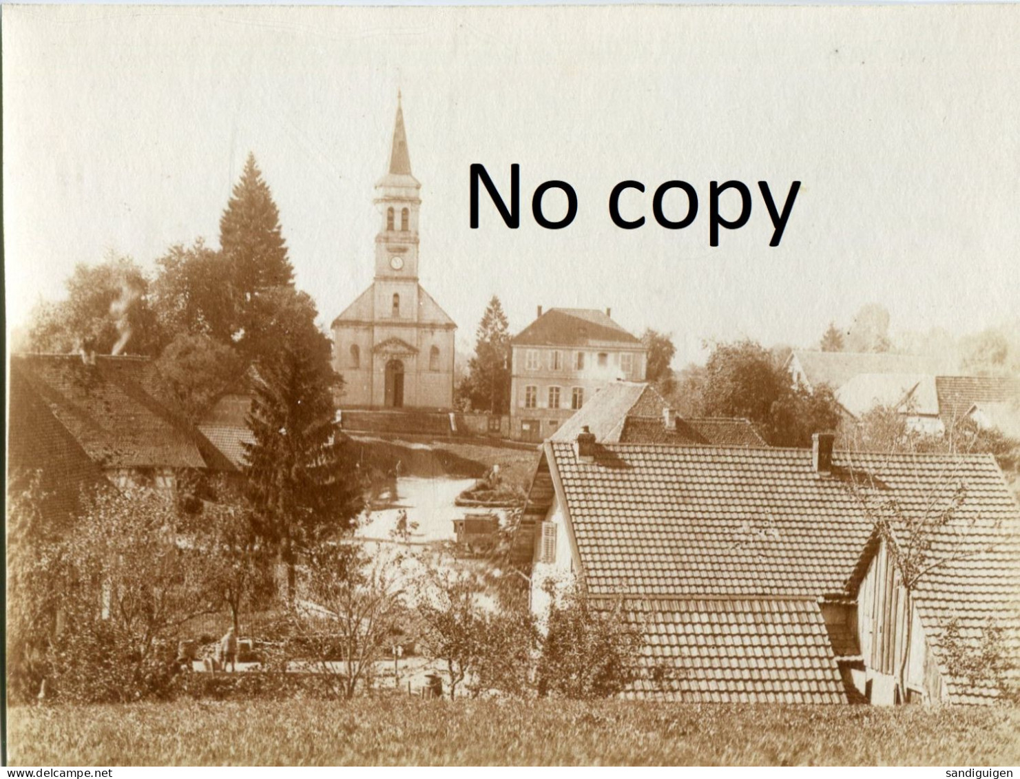 PHOTO FRANCAISE - UNE RUE ET EGLISE DE BORON PRES DE GROSNE - BELFORT  - GUERRE 1914 1918 - Guerre, Militaire