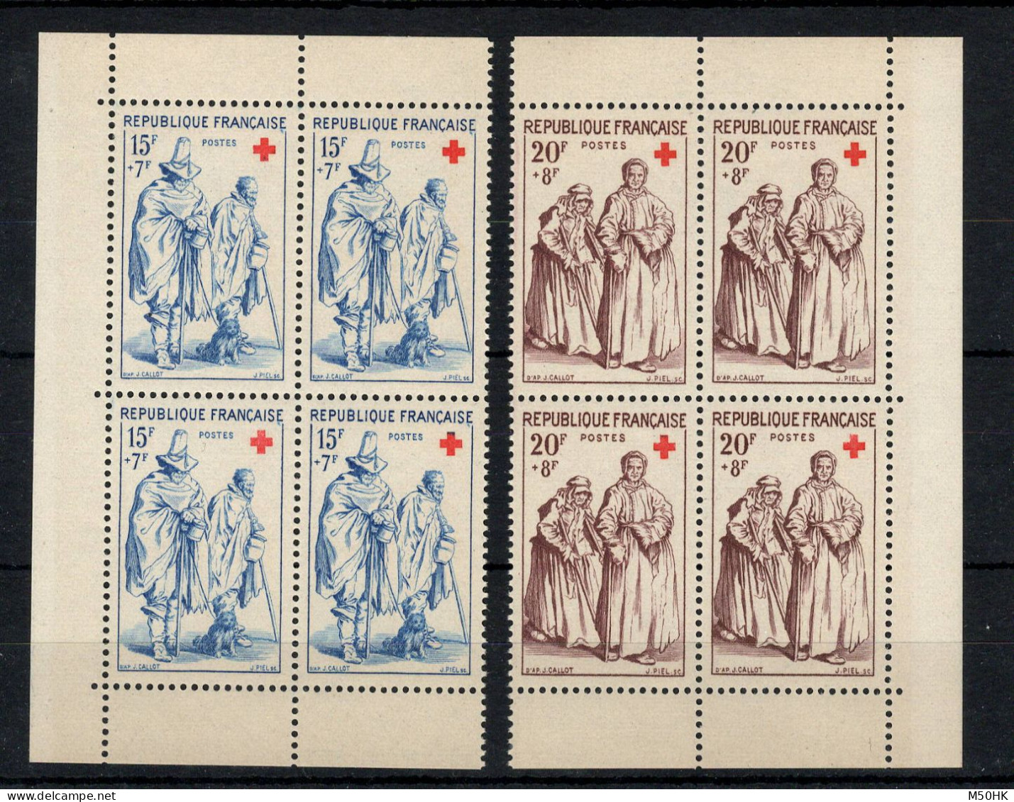 Croix Rouge 1957 YV 1140 & 1141 N** En Blocs De 4 De Carnet , Cote 44+ Euros - Ungebraucht