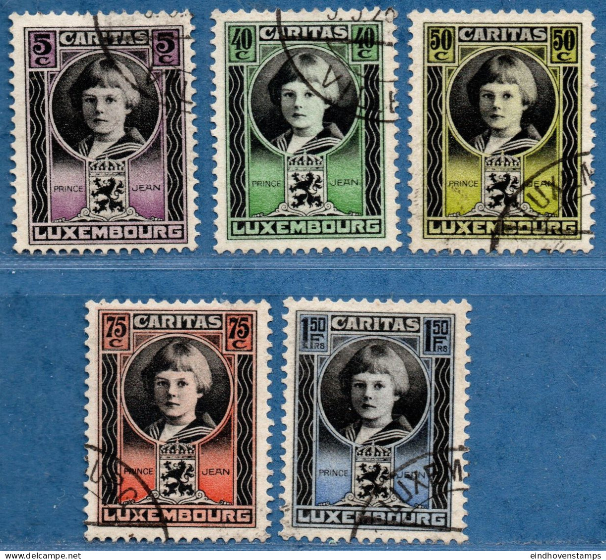 Luxemburg 1926 Caritas Stamps Prince Jean 5 Values Cancelled - Gebraucht