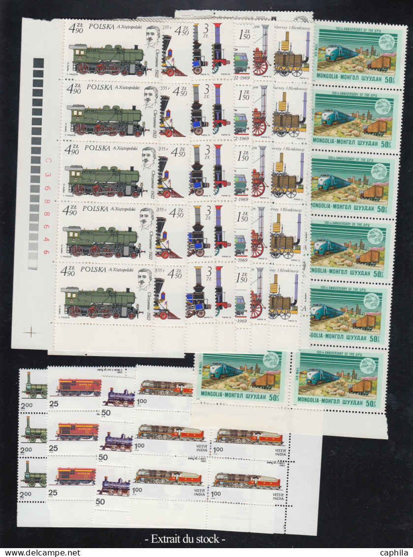 ** Trains - Lots & Collections - Petit stock en classeur de feuilles, généralement séries complètes motifs ferroviaires 