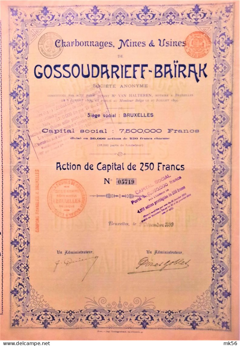 Charbonnages Mines Et Us. Gossoudarieff-Bairak - 1899 - Bruxelles - Mines