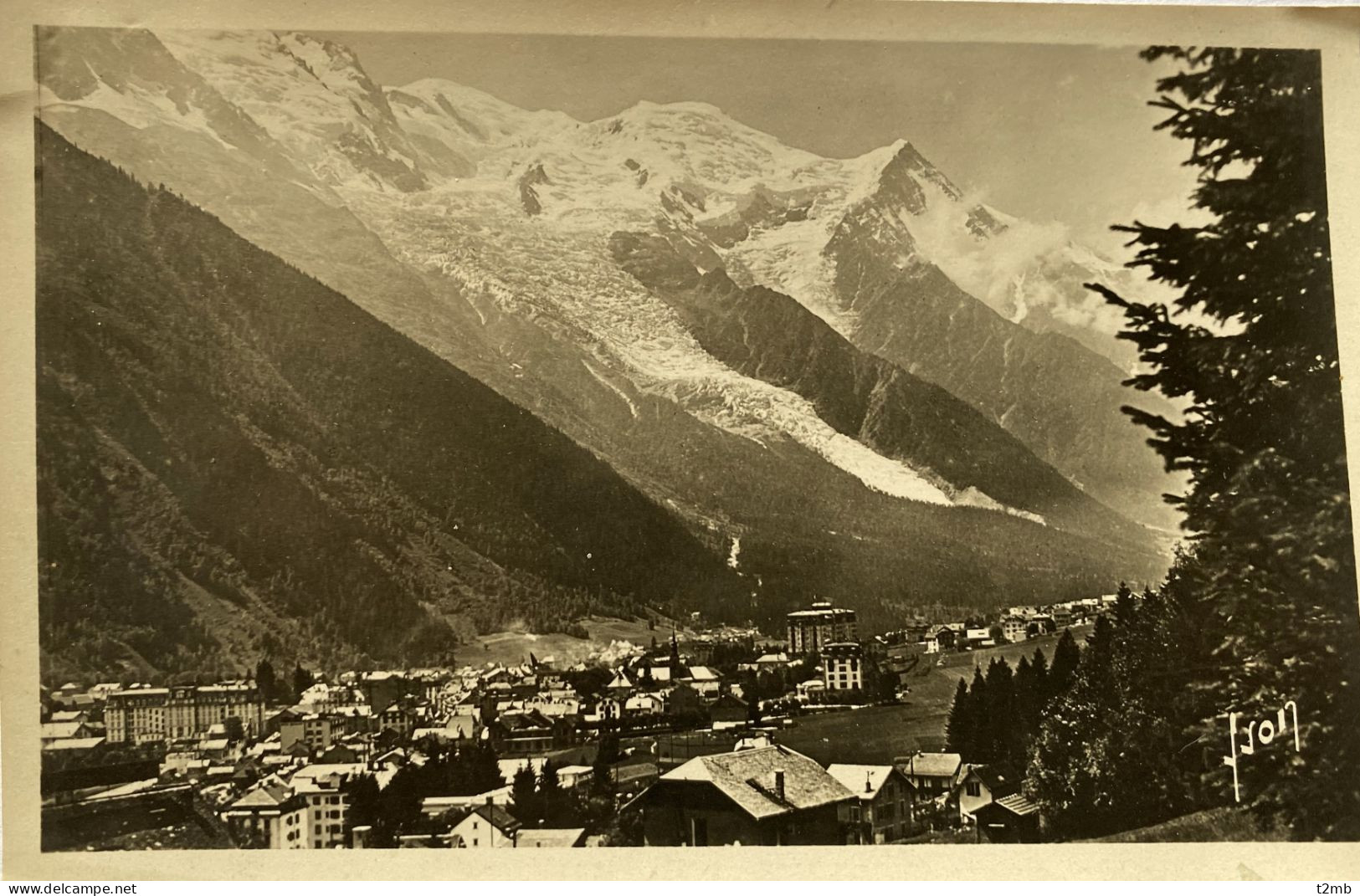CPSM (Haute Savoie). CHAMONIX, Vue Générale Et Massif Du Mont-Blanc - Chamonix-Mont-Blanc