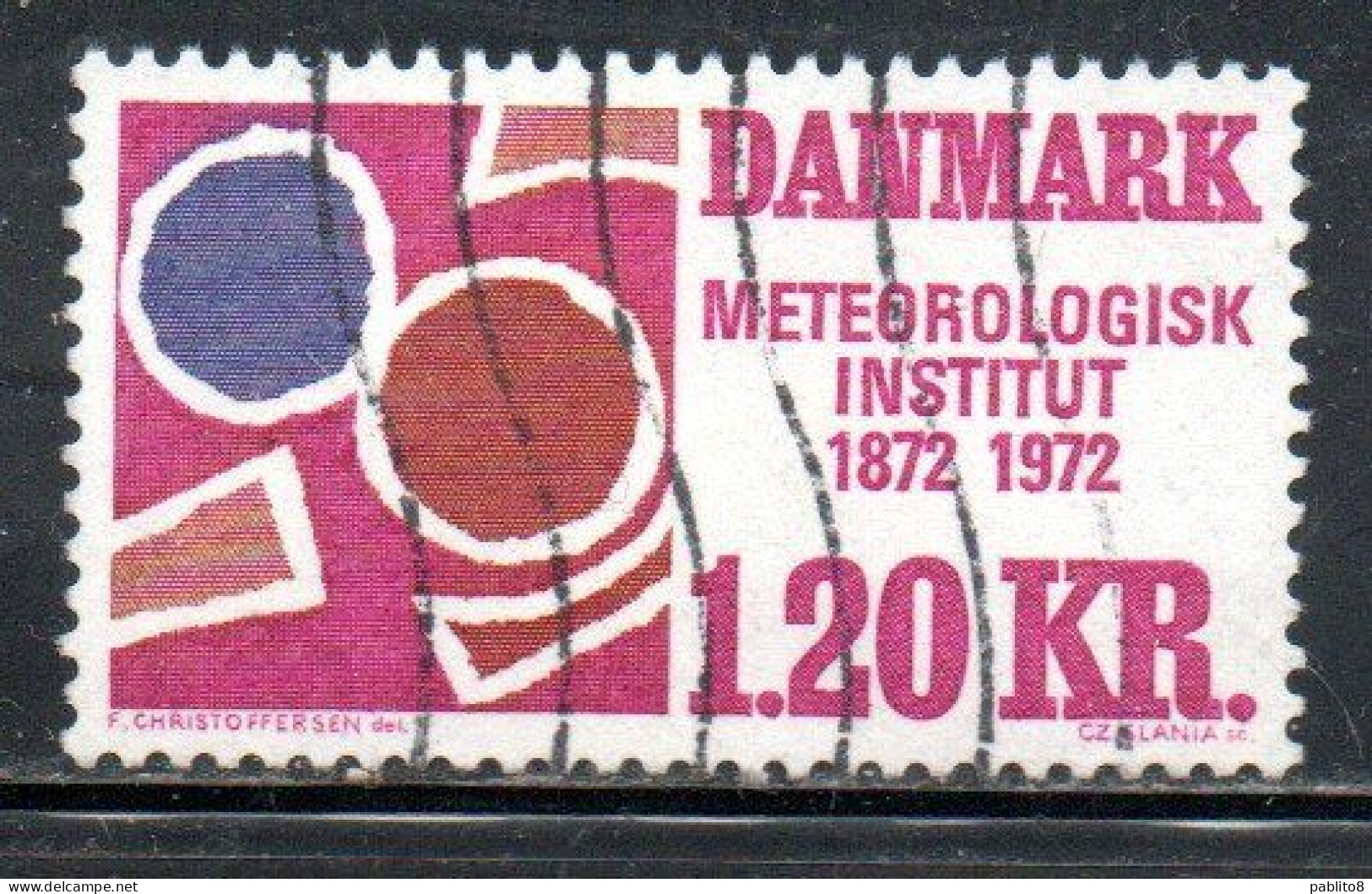 DANEMARK DANMARK DENMARK DANIMARCA 1972 DANISH METEOROLOGICAL INSTITUTE CENTENARY 1.20k USED USATO OBLITERE' - Gebruikt