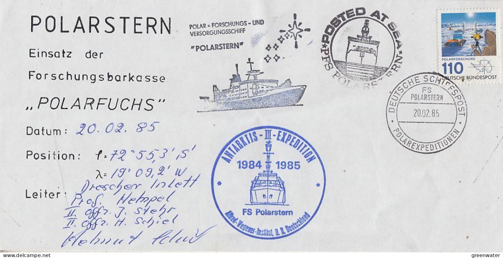 Germany Polarstern "Einsatz Der Forschungsbarkasse Polarfuchs"  20.02.1985.1985  Signature (FAR166) - Polar Ships & Icebreakers