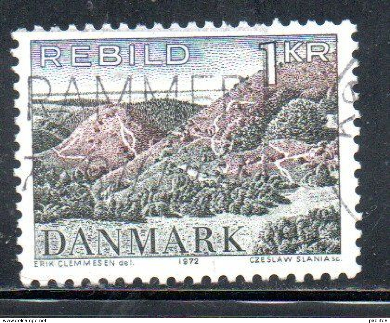 DANEMARK DANMARK DENMARK DANIMARCA 1972 REBILD HILLS 1k USED USATO OBLITERE' - Gebraucht