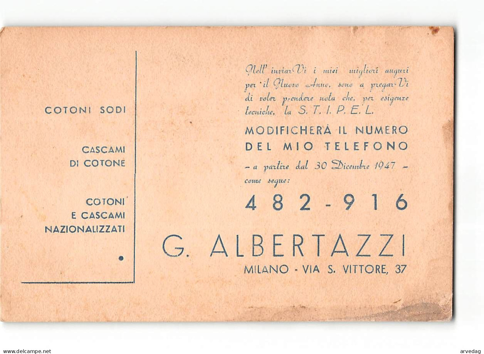 X1657 ALBERTAZZI COTONI  MILANO - Marcophilie