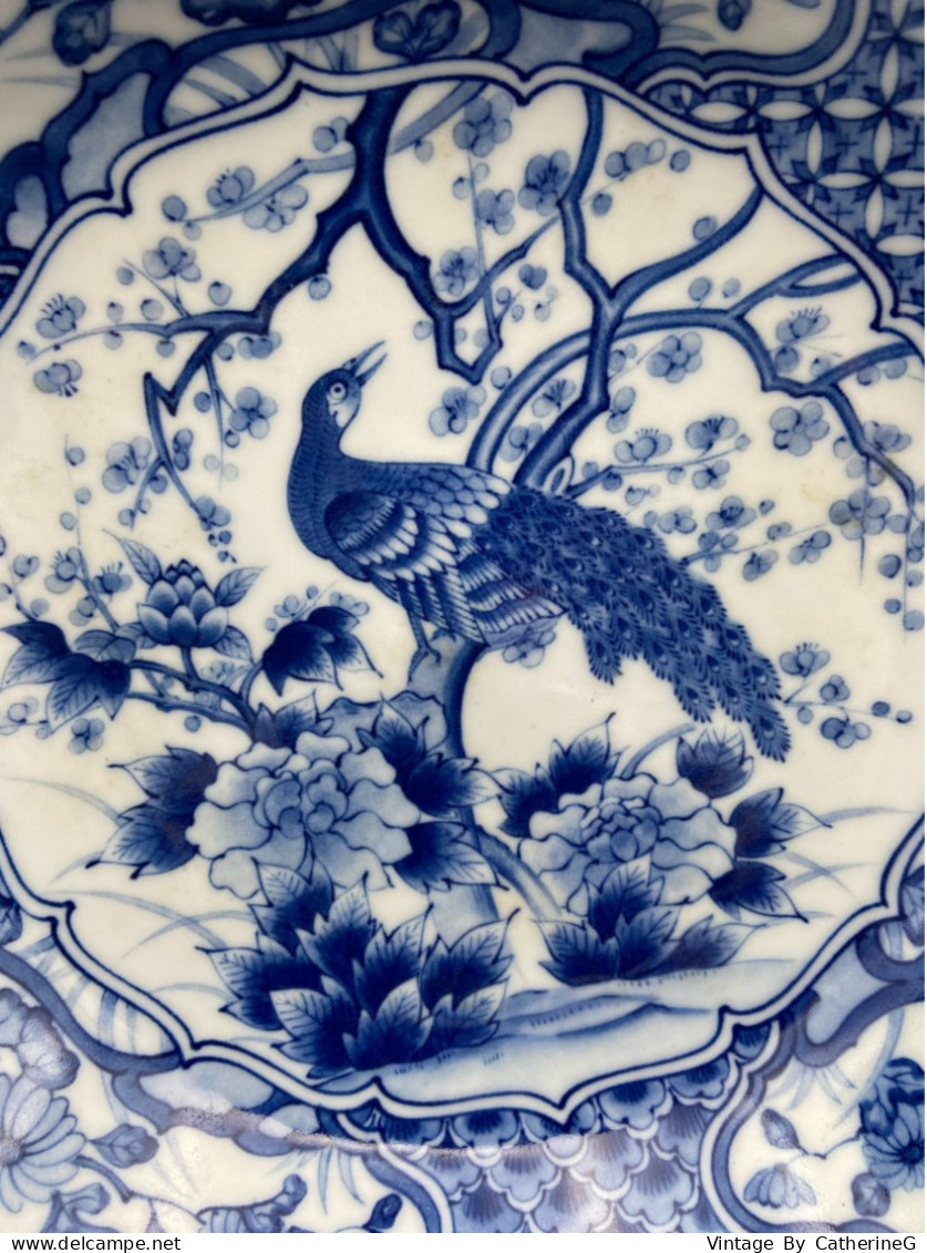 ARITA Plat ancien 1950 porcelaine japonaise diam 25cm Peacock  #240062