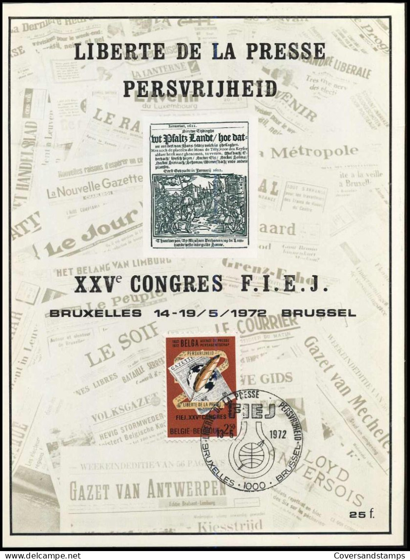 1625 - Persvrijheid / Liberté De La Presse - Cartes Souvenir – Emissions Communes [HK]
