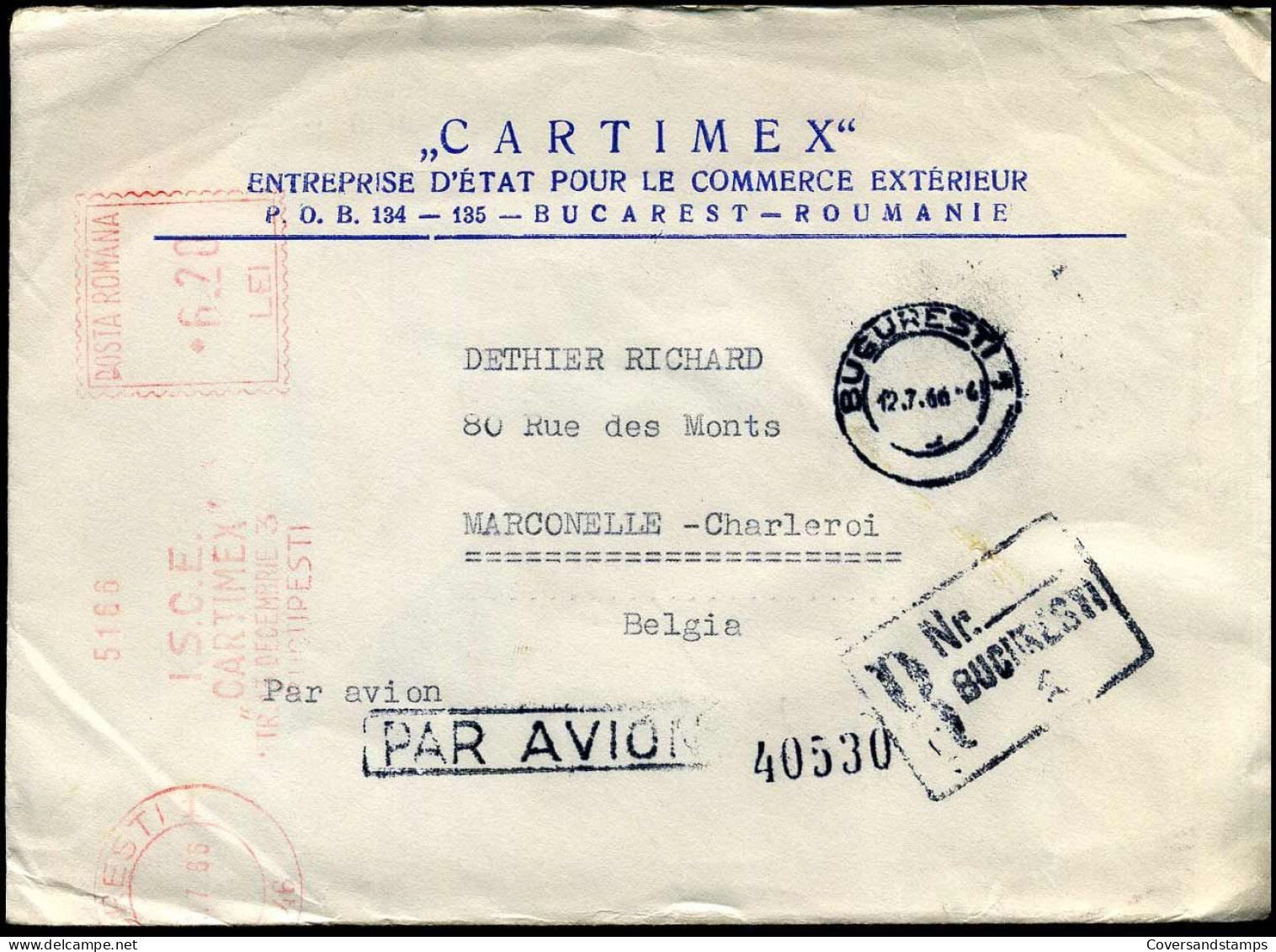 Registered Cover To Marcinelle, Belgium - "Cartimex" - Lettres & Documents