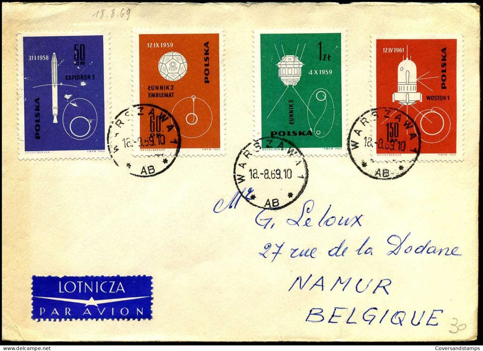 Cover To  Namur, Belgium - Storia Postale