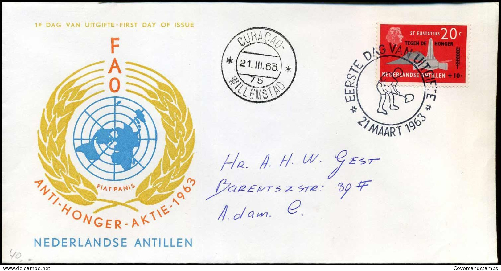 Nederlandse Antillen - FDC - Anti-honger Aktie 1963 - Curaçao, Antilles Neérlandaises, Aruba