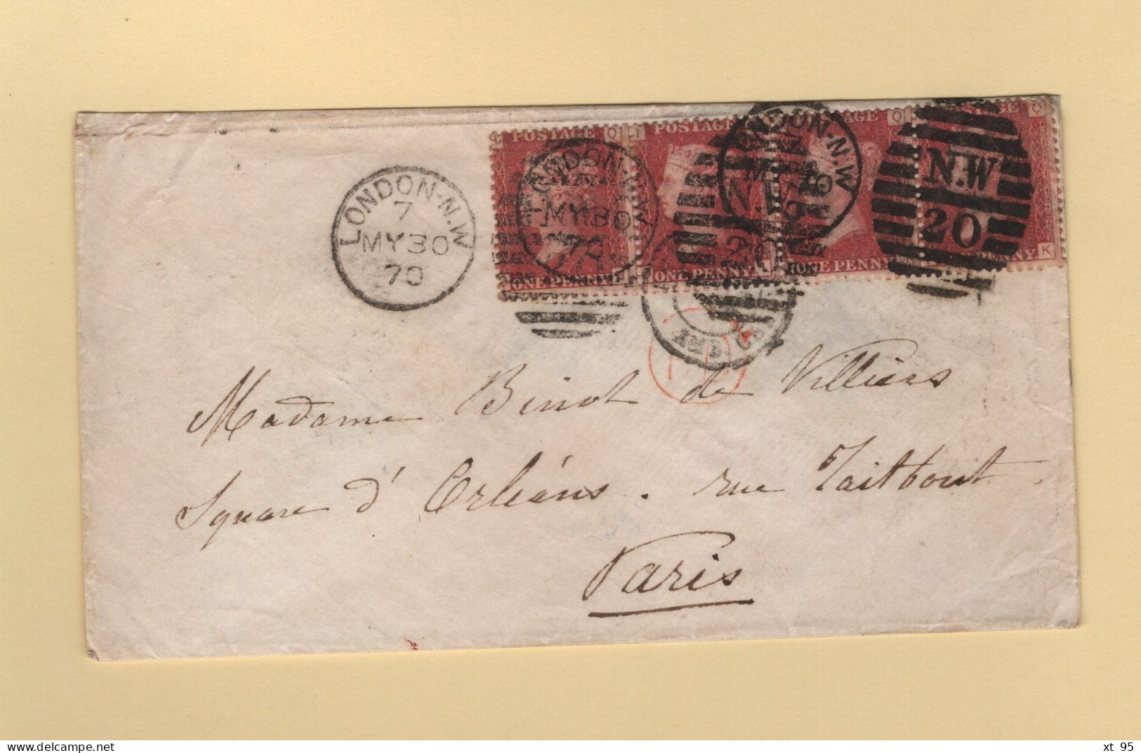 Londres - NW20 - 1870 - Destination France - Cartas & Documentos