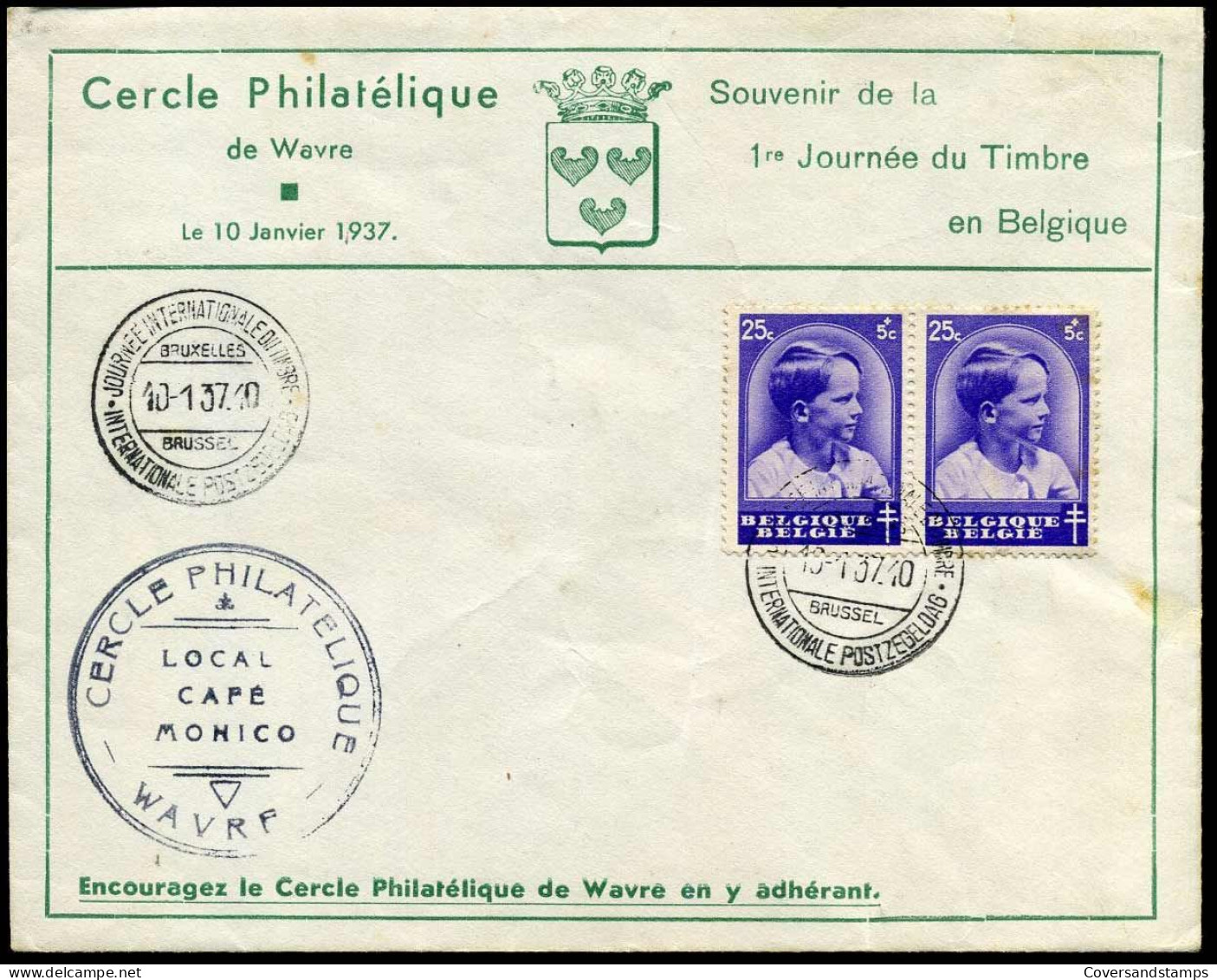 439 In Paar - Cercle Philatélique De Wavre - Souvenir De La 1re Journée Du Timbre En Belgique - Lettres & Documents