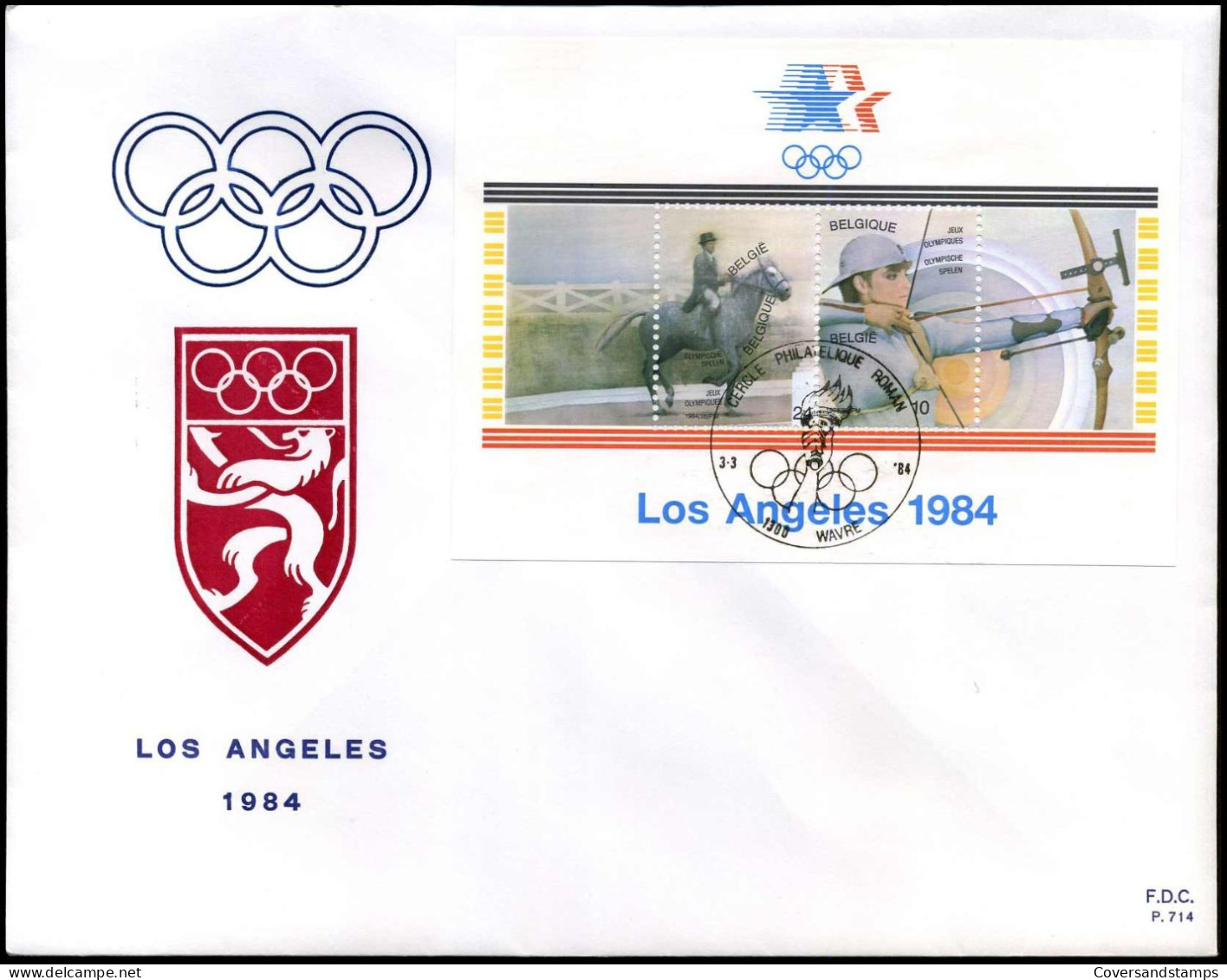 BL60 - FDC - Olympische Spelen Los Angeles 1984 - Stempel : Wavre - 1981-1990