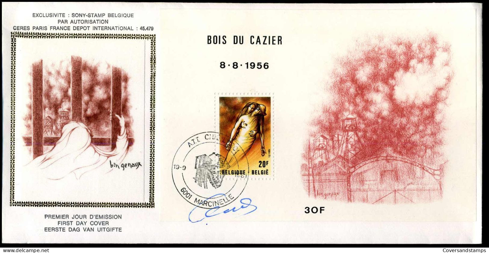 BL57 - FDC Zijde/soie - Bois Du Cazier - Stempel : Marcinelle - 1981-1990