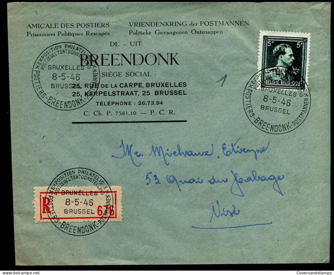696 Op Aangetekende Brief Naar Visé - 'Vriendenkring Der Postmannen Uit Breendonk, Brussel - Lettres & Documents