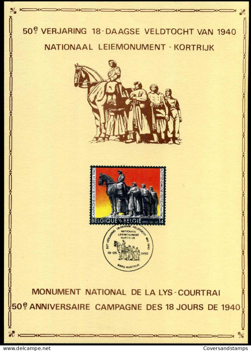 2369 - 50e Verjaring 18-daagse Veldtocht Van 1940, Nationaal Leiemonument Kortrijk - Covers & Documents