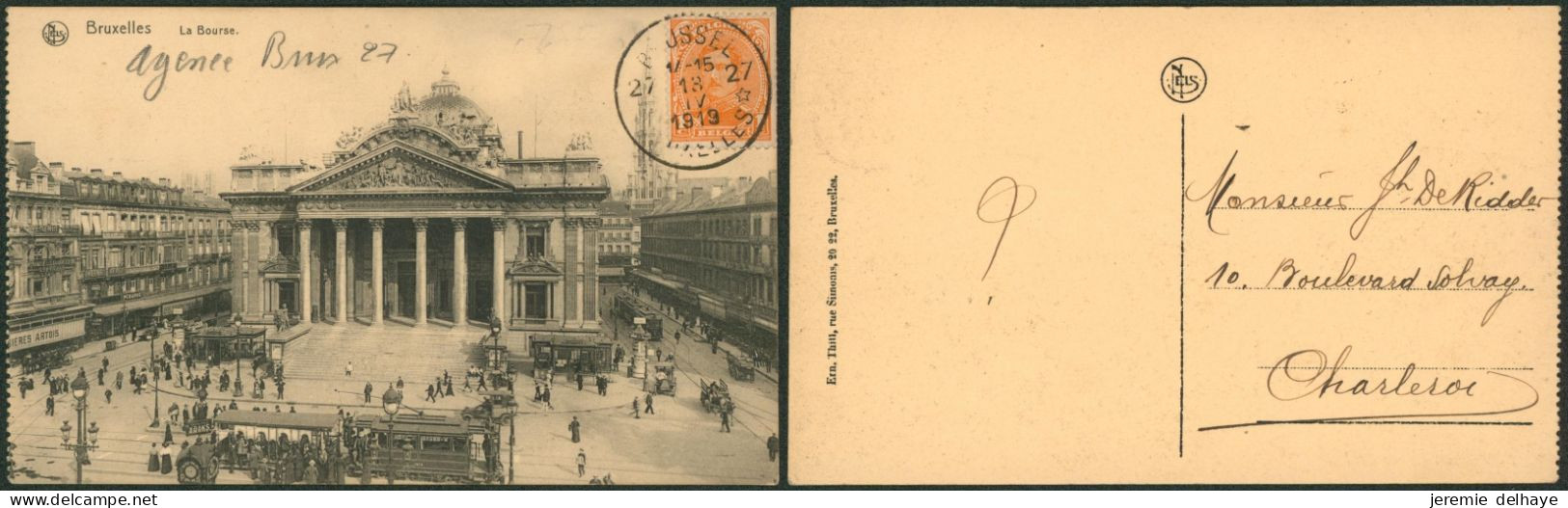 Albert - N°135 Sur CP Obl Agence De Fortune "Brussel / Bruxelles 27" (1919) > Charleroi - Foruna (1919)