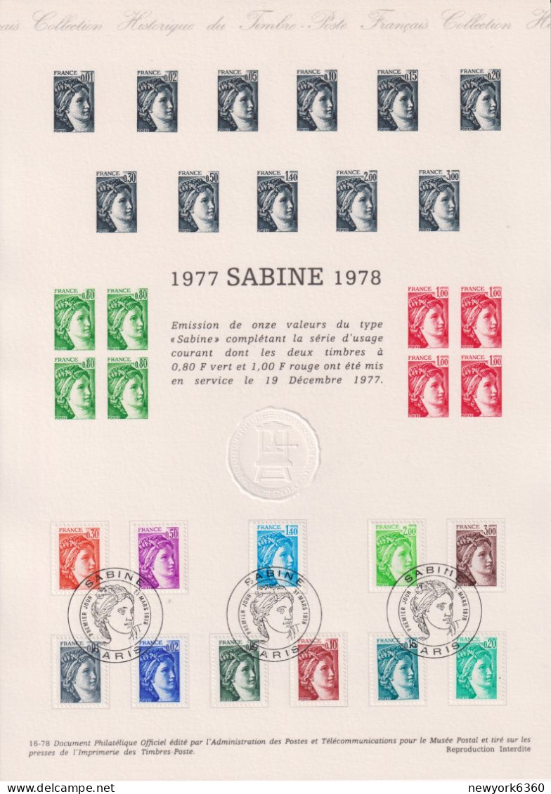 1978 FRANCE Document De La Poste Sabine 1977 1978 N° Entre 1962 Et 1979 - Documents De La Poste