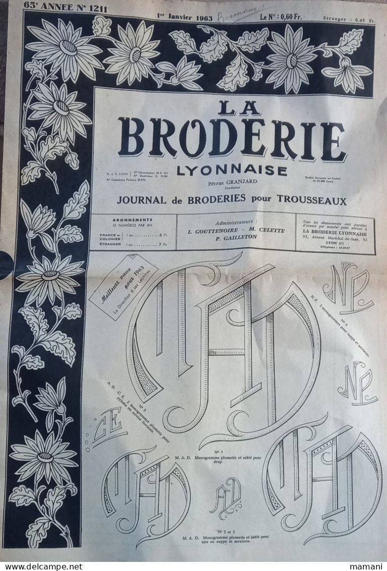 La Broderie Lyonnaise Janvier 1963 - Zonder Classificatie