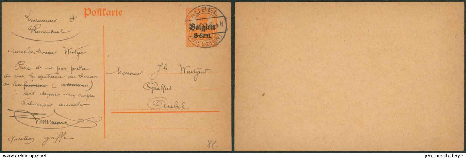 Guerre 14-18 - EP Au Type 8ctm Obl à Pont "Aubel" (1917) > Aubel - Duitse Bezetting