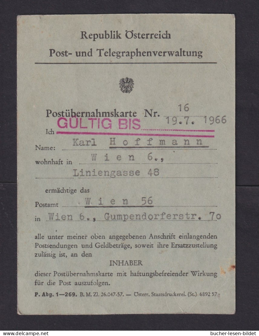 6 S. Auf Postübernahmekarte Aus Wien - Covers & Documents
