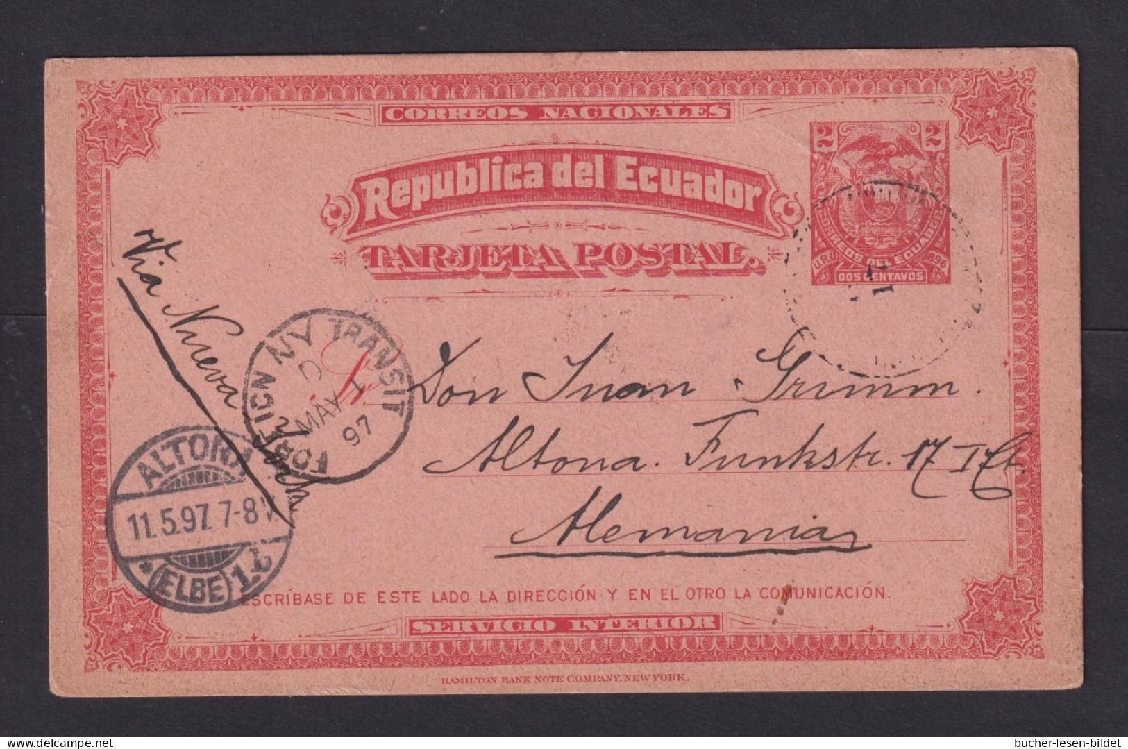 1890 - 2 C. Ganzsache Ab Guayaquil Nach Deutschland - Ecuador