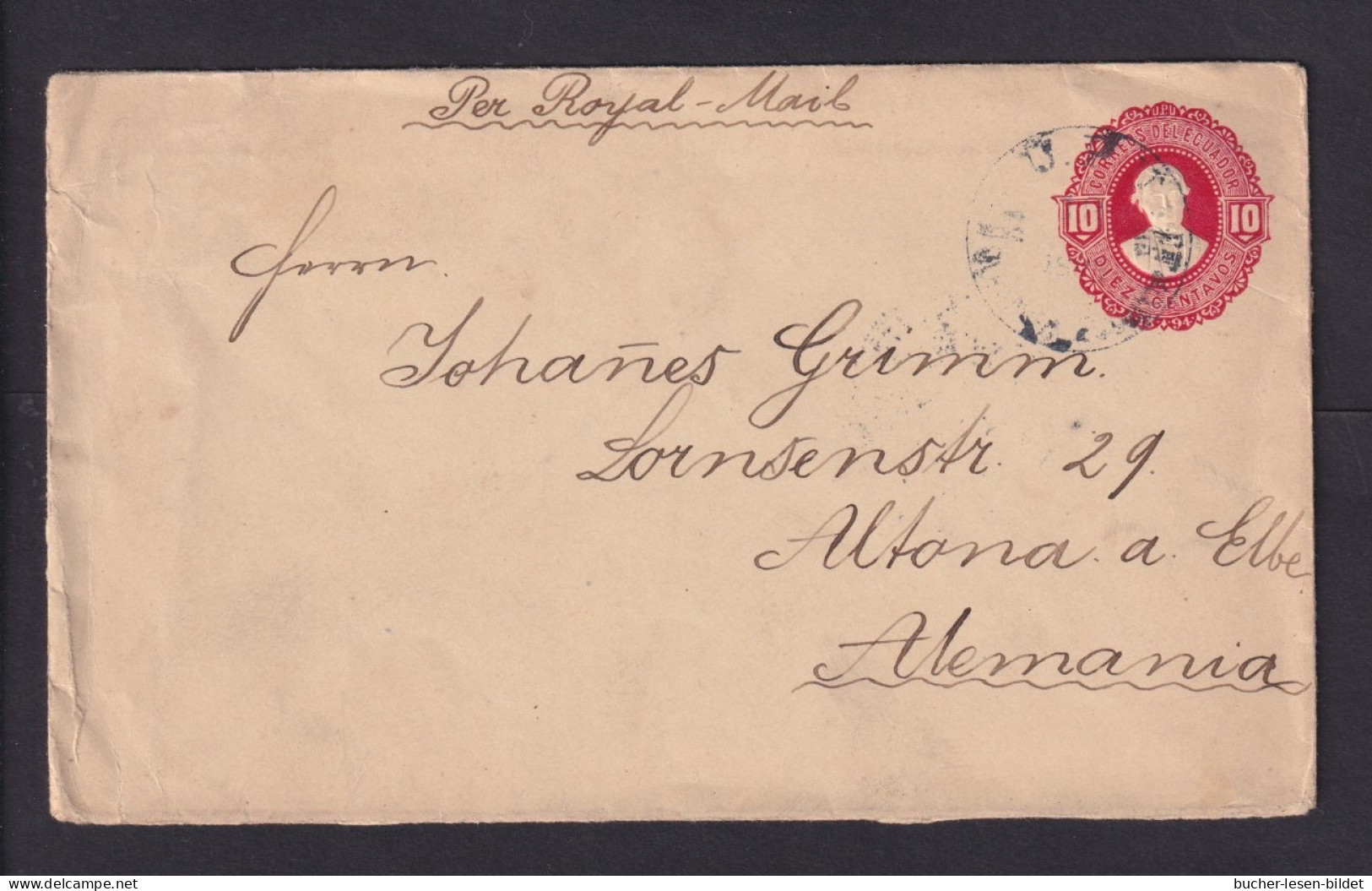 1895 - 10 C. Ganzsache Ab Guayaquil Nach Altona - Ecuador