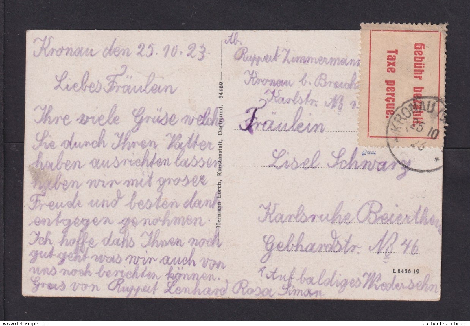 1923 - Lokalausgabe Karlsruhe OPD II - Karte Ab Kronau Nach Karlsruhe - Geprüft - Lettres & Documents