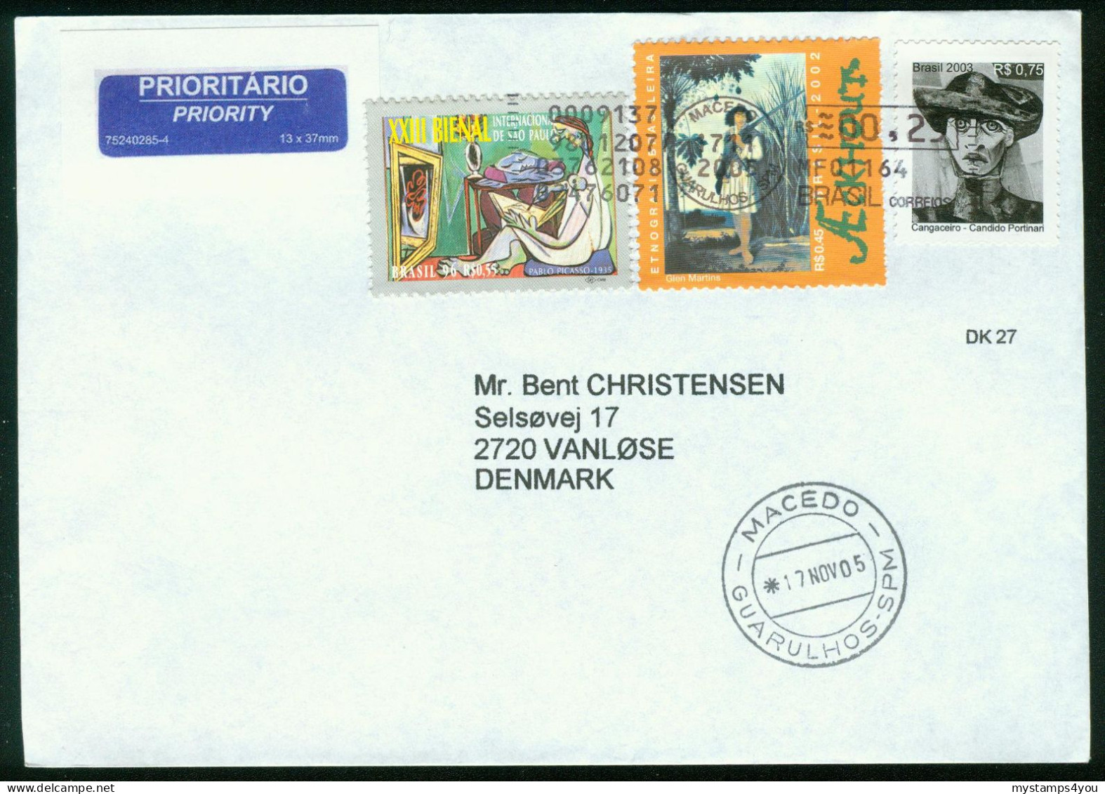 Br Brazil, Sao Paulo 2005 Cover > Denmark (MiNr 2724 "Das Fasten" Pablo Picasso) #bel-1067 - Briefe U. Dokumente