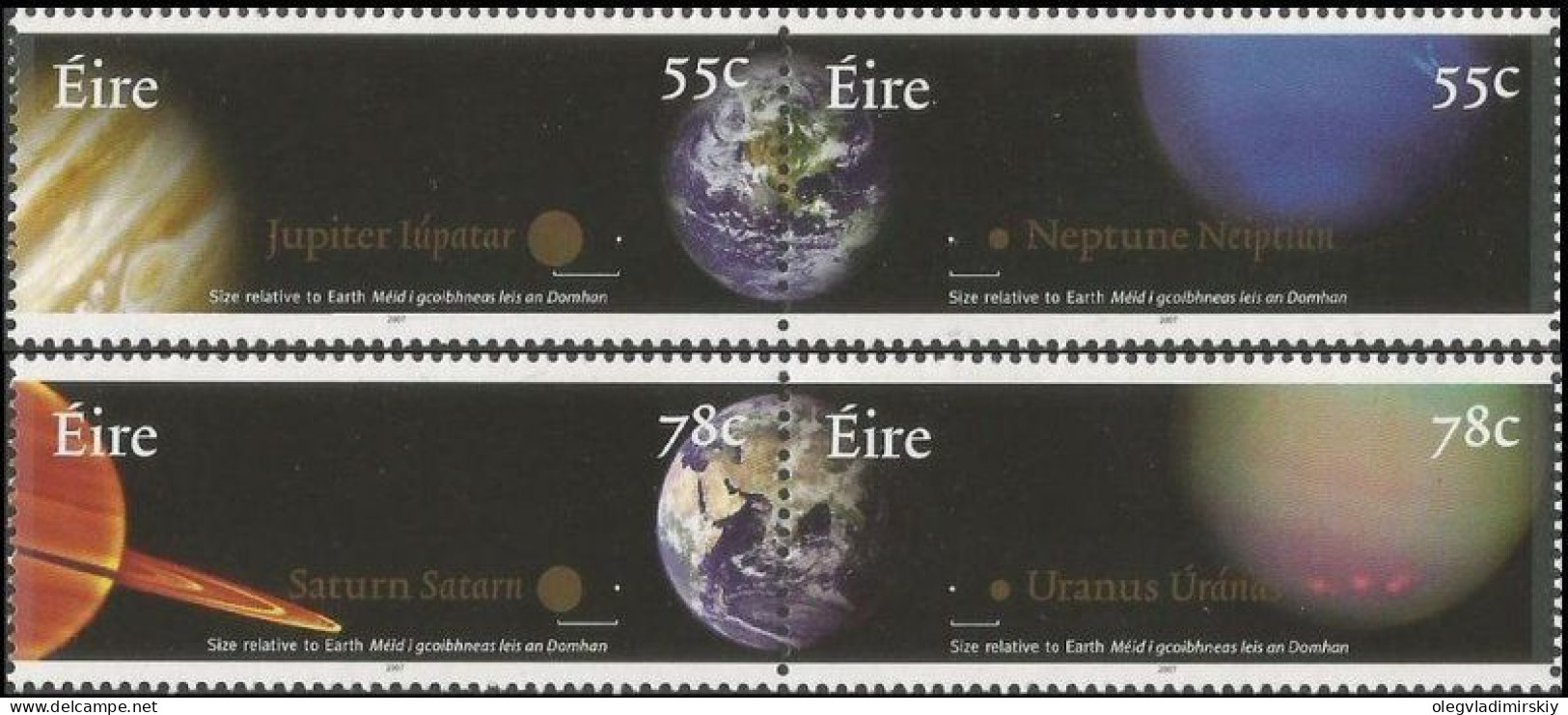 Ireland Irland Irlande 2007 Solar System Planets Set Of 4 Stamps In 2 Strips MNH - Neufs
