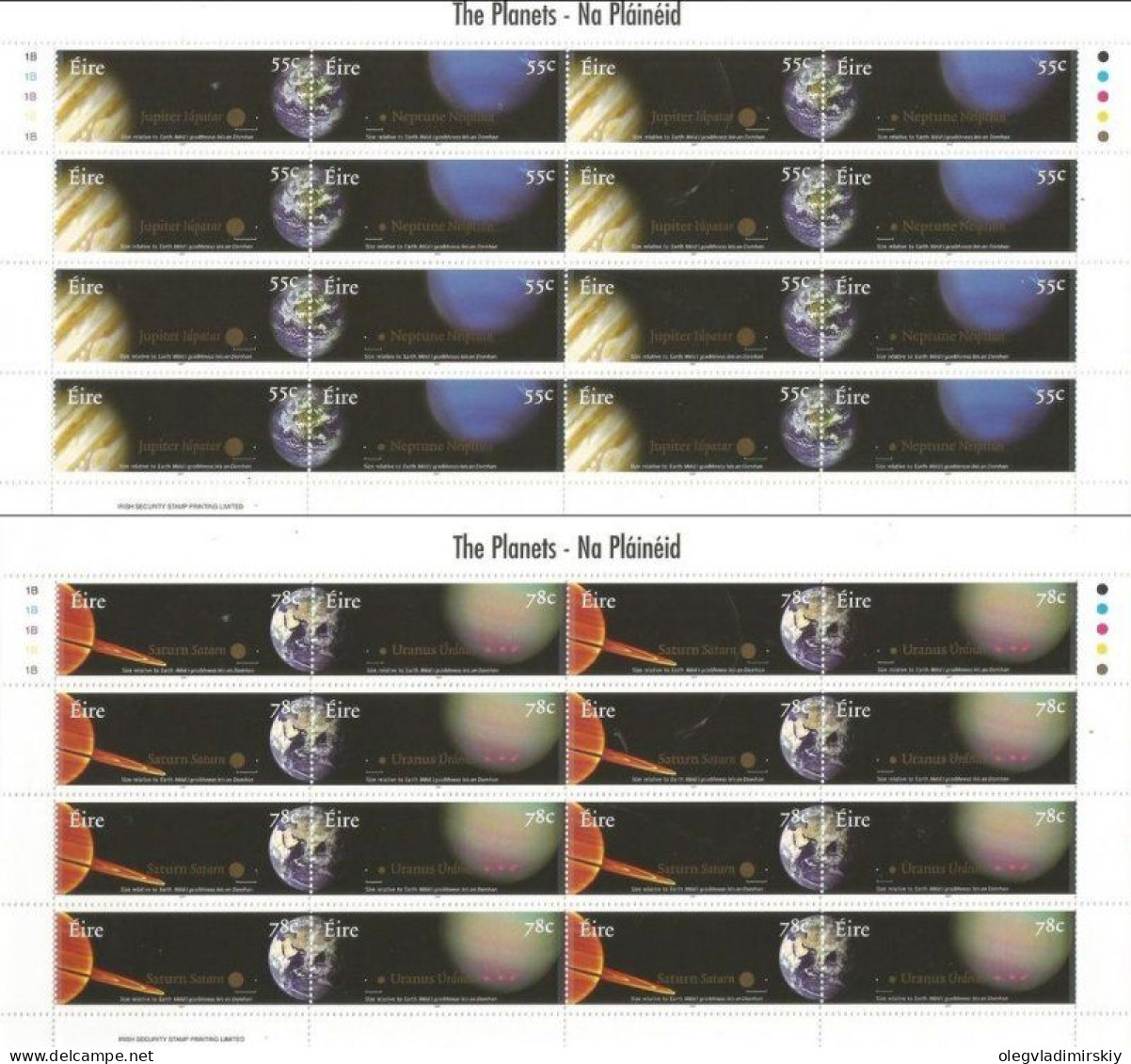 Ireland Irland Irlande 2007 Solar System Planets Set Of 2 Sheetlets MNH - Blocks & Sheetlets