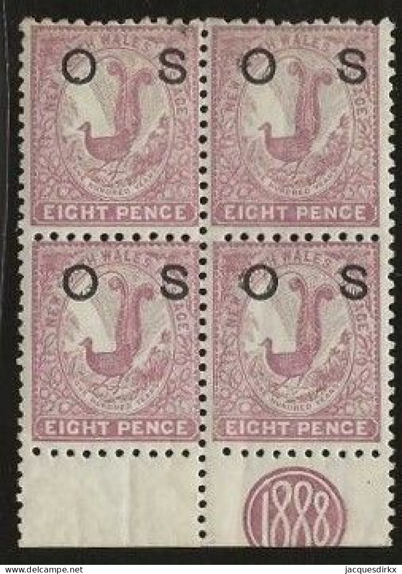 New South Wales      .   SG    .   O 43  Bloc Of 4  (2 Scans)   .   **  (1 Stamp: *)    .     MNH - Neufs