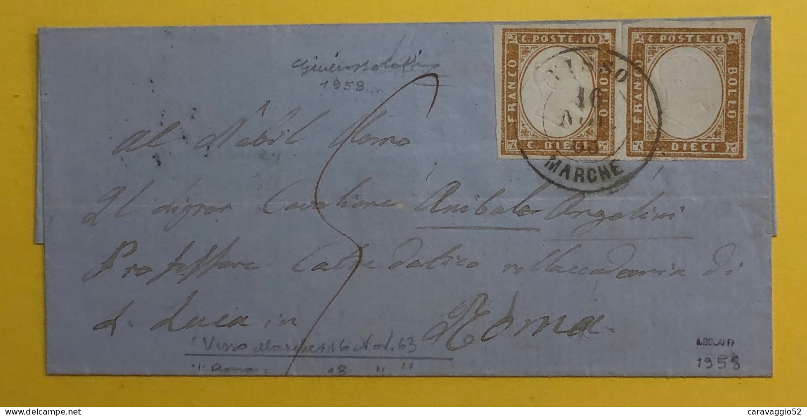 1863 VISSO MARCHE CON 10 CENT COPPIA  SU LETTERA TASSATA X ROMA EX BOLAFFI - Sardaigne