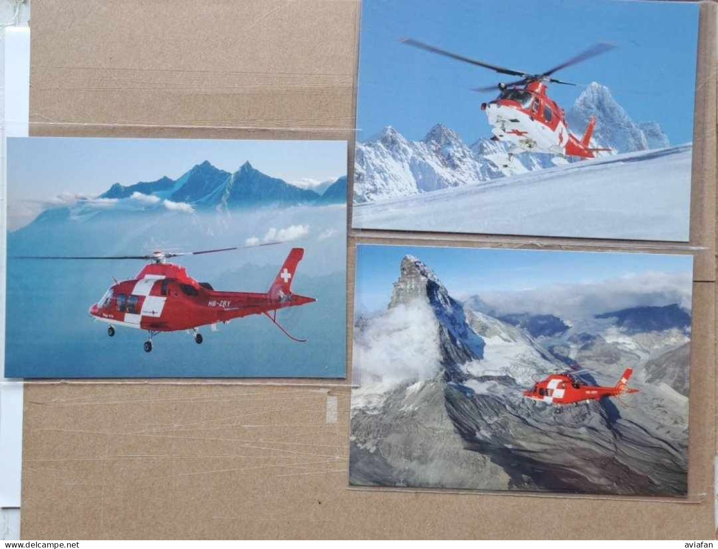 3 REGA Swiss Air Ambulance Postcards - Airline Issue - 1946-....: Moderne