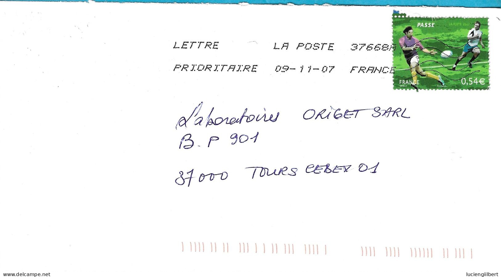 TIMBRE N° 4068  -  RUGBY PASSE  - AU TARIF DU 1 10 06 AU 28 2 08  -  SEUL SUR LETTRE  -  2007 - Postal Rates