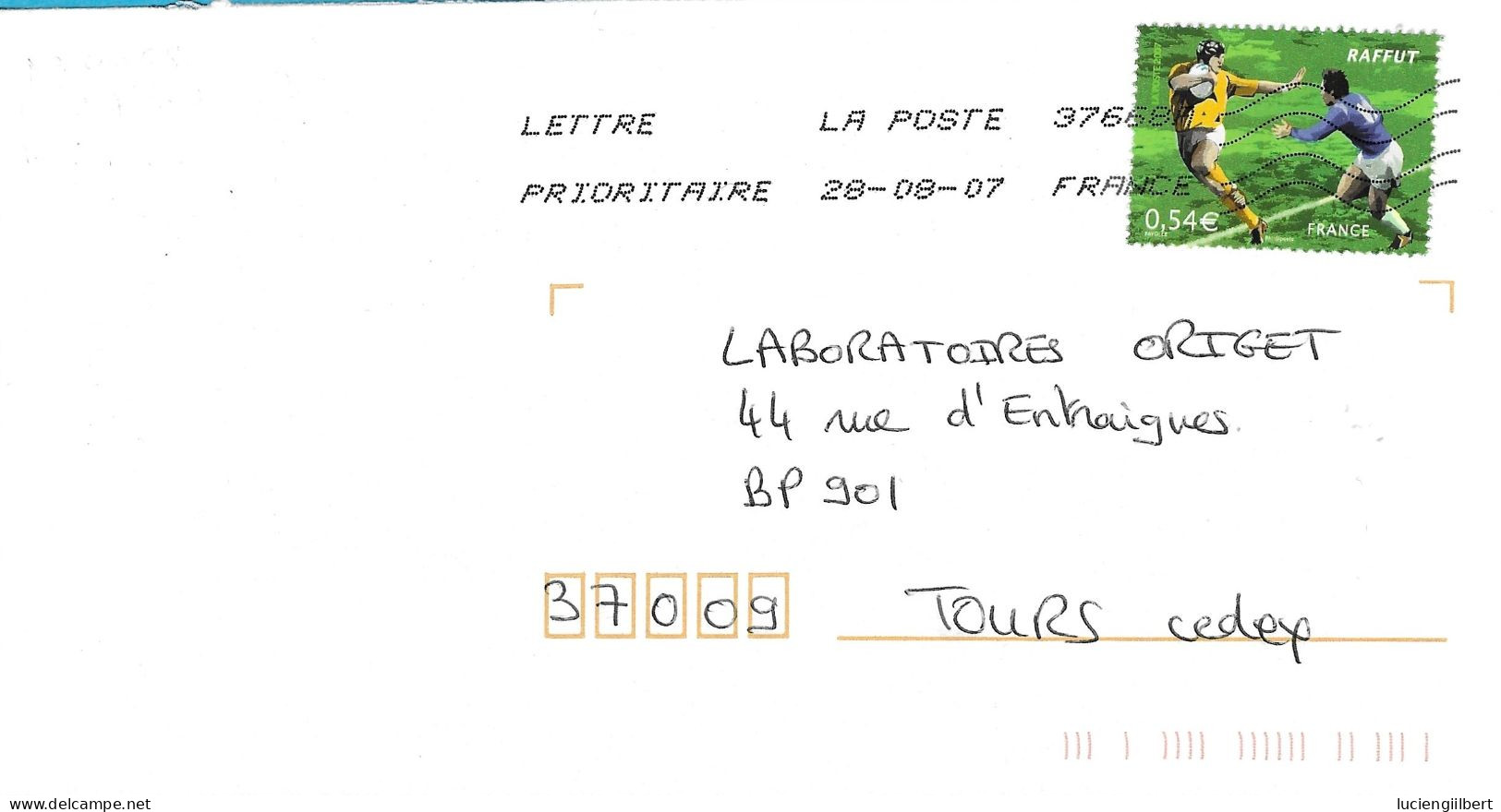 TIMBRE N° 4069  -  RUGBY RAFFUT  - AU TARIF DU 1 10 06 AU 28 2 08  -  SEUL SUR LETTRE  -  2007 - Tarifs Postaux