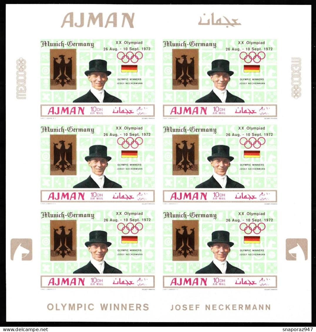 1969 Ajman "Munich 72" Winners Olimpiadi Olympics Games Jeux Olympiques Overprinted MNH** Bbb16 - Schach