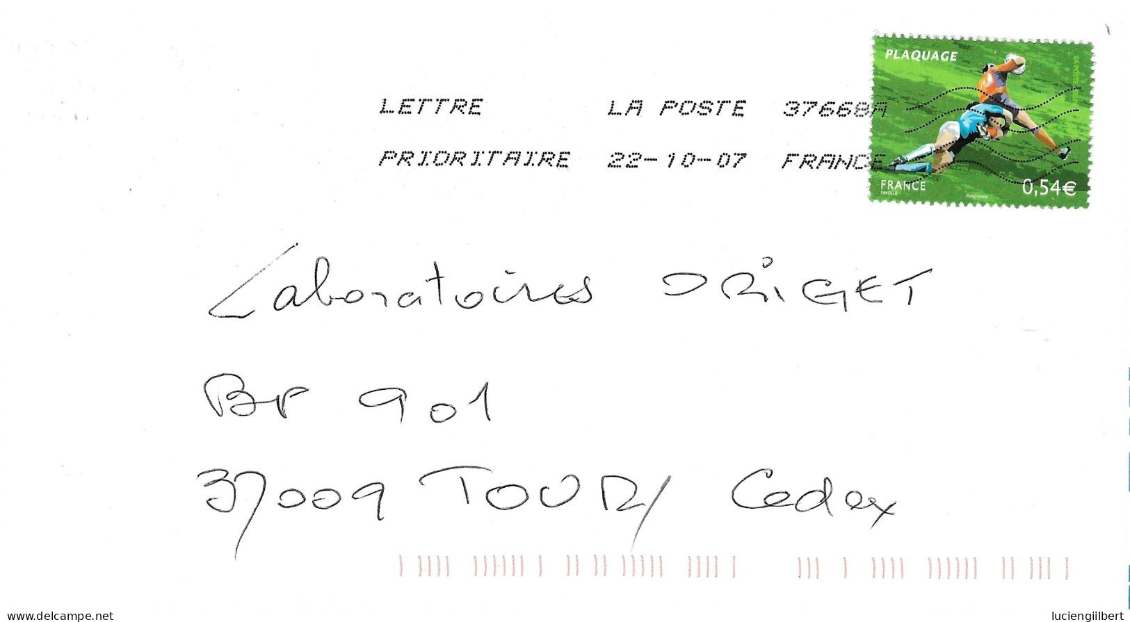 TIMBRE N° 4071  -  RUGBY PLACAGE - AU TARIF DU 1 10 06 AU 28 2 08  -  SEUL SUR LETTRE  -  2007 - Postal Rates