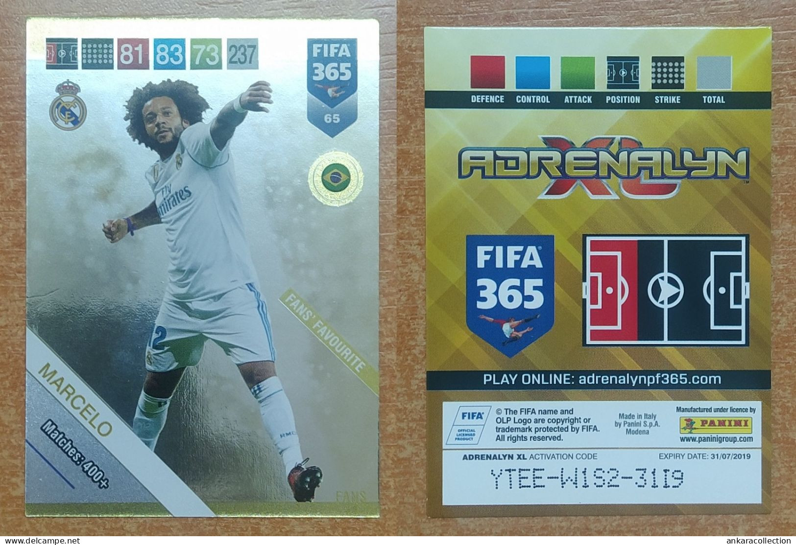 AC - 65 MARCELO  REAL MADRID  FANS FAVORITE  PANINI FIFA 365 2019 ADRENALYN TRADING CARD - Trading Cards