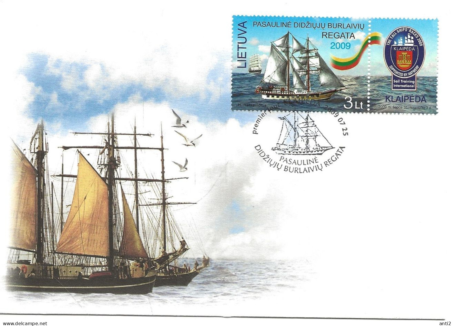 Lithuania Litauen Lietuva 2009Tall Ship Regatta In The Baltic Sea, Schooner "Brabander" Decorative Label .Mi 1018 FDC - Lituanie