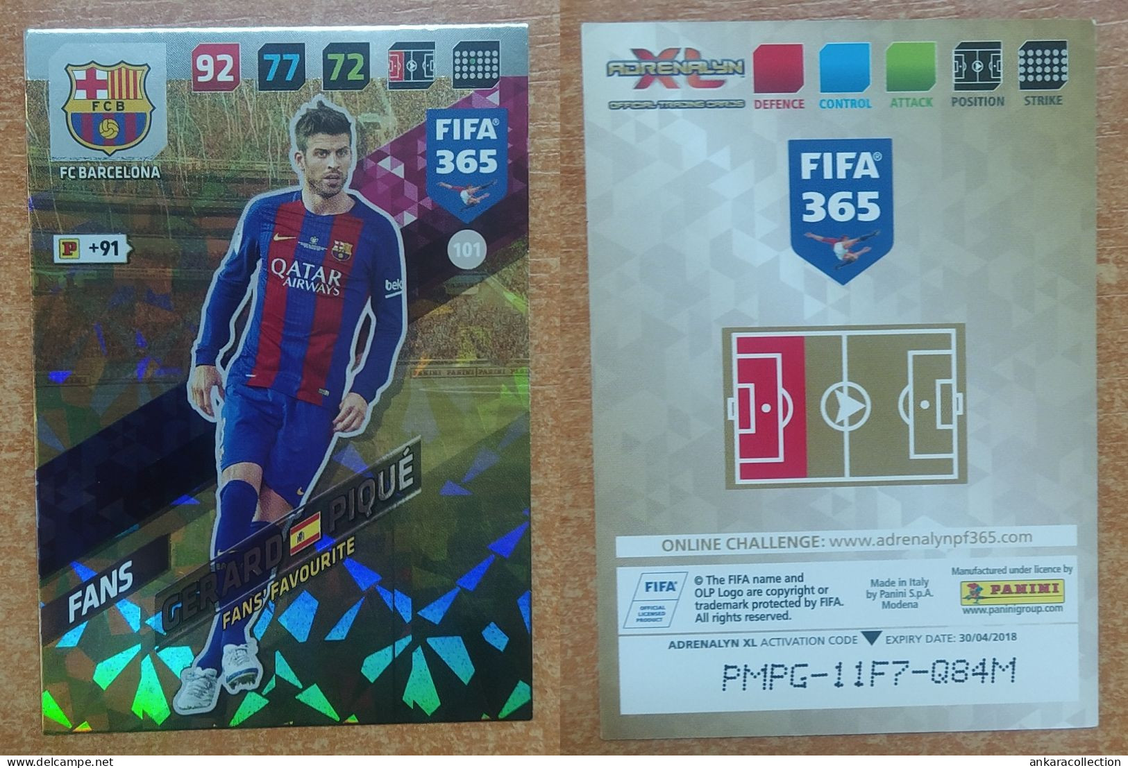 AC - 101 GERARD PIQUE  FC BARCELONA  FANS FAVORITE  PANINI FIFA 365 2018 ADRENALYN TRADING CARD - Trading Cards