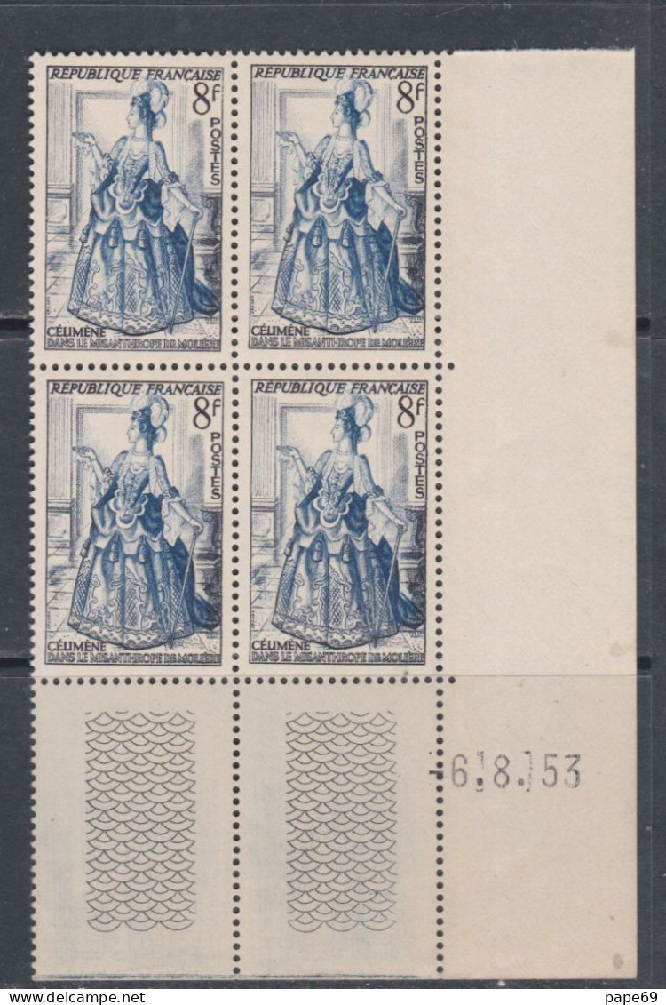 Rance N° 956 XX  Théâtre Français :Célimène  En Bloc De 4 Coin Daté Du 6. 8 . 53 ; Sans Trait,  Sans Charnière, TB - 1950-1959