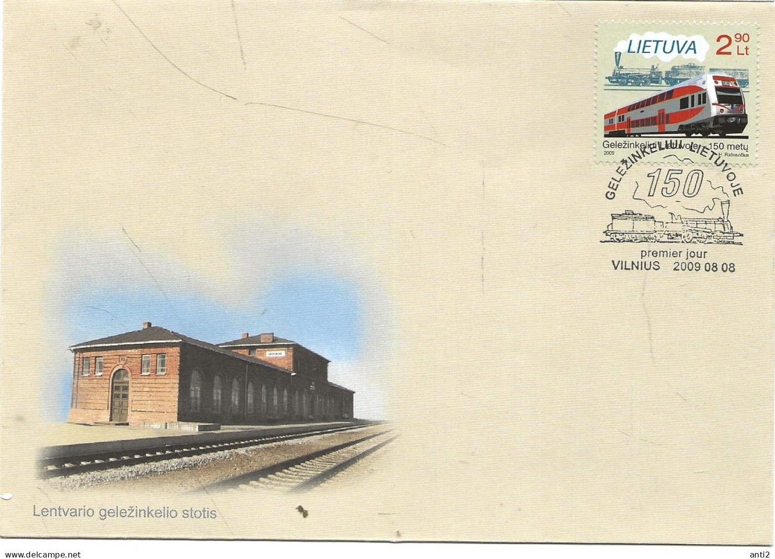 Lithuania Litauen Lietuva 2009  150 Years Of Railways In Lithuania, Steam Locomotive 0-3-0, Electric Railcar.Mi 1019 FDC - Lituanie