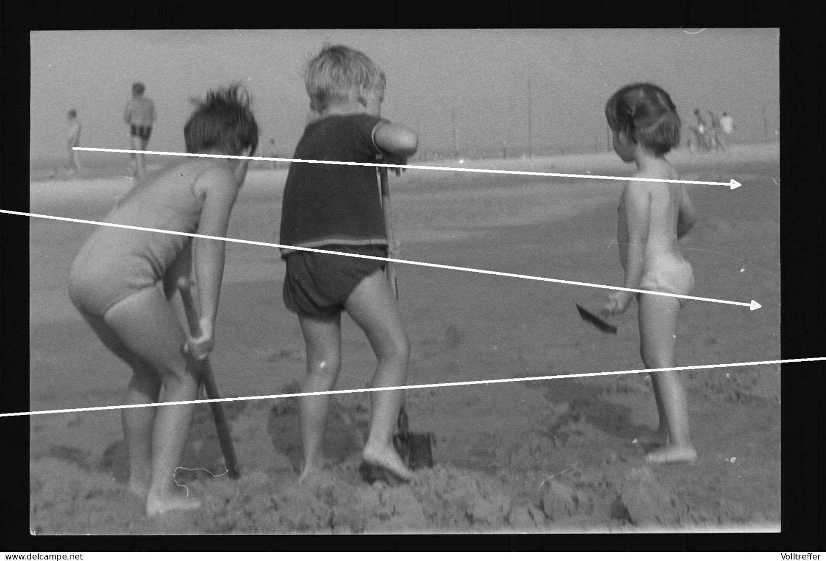 Orig. XL Foto 60er Jahre Süße Jungen Und Mädchen Spielen Am Strand Cute Boy & Girl Play On The Beach Fashion - Personnes Anonymes