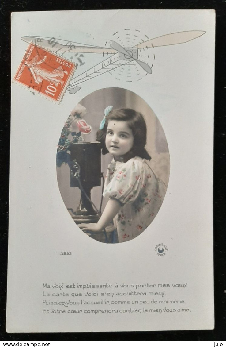 Enfants - Avion - Petite Fille  Devant Un  Téléphone :" Ma Voix Est Impuissante ....." - Edit  Croissant 3893 - Other & Unclassified